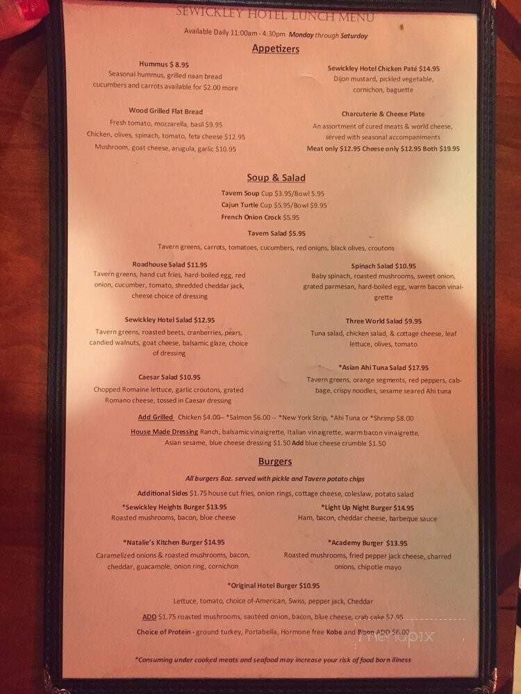 Sewickley Hotel - Sewickley, PA menu_pic