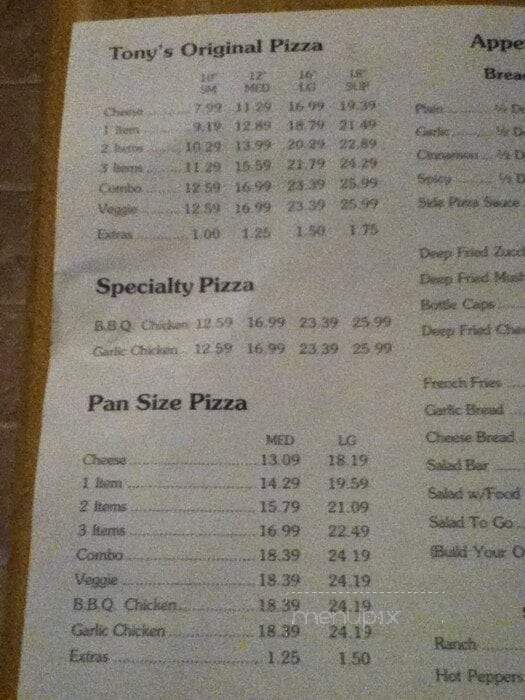 Tony's Pizzeria - Lodi, CA menu_pic