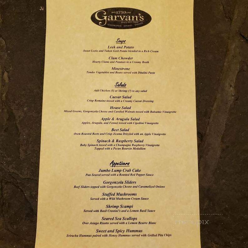 Garvan's - New Paltz, NY menu_pic