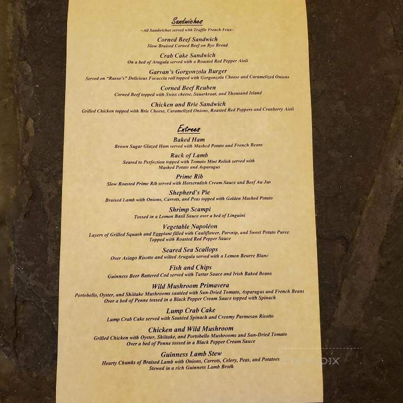 Garvan's - New Paltz, NY menu_pic