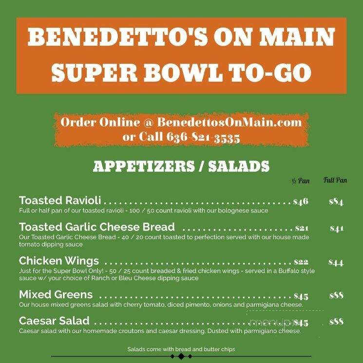 Benedetto's On Main - Wildwood, MO menu_pic