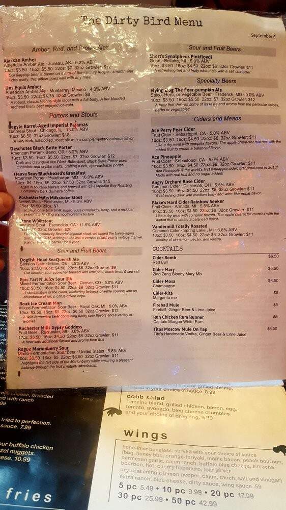 The Dirty Bird - Jackson, MI menu_pic