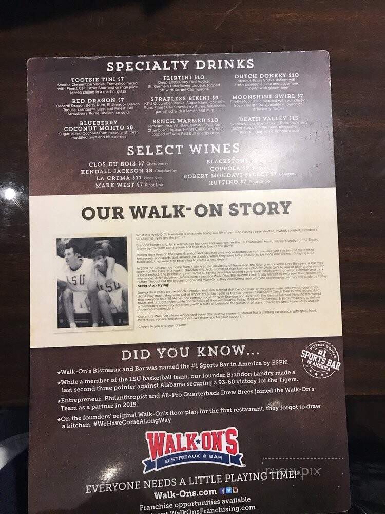 Walk-On's Sports Bistreaux - Lubbock, TX menu_pic