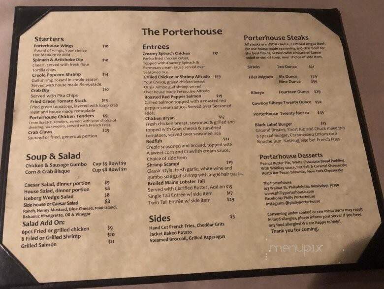Porterhouse menu outlet
