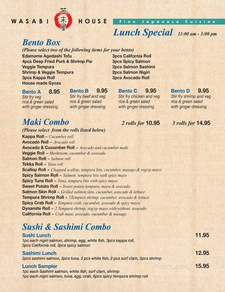 Wasabi House - Halifax, NS menu_pic