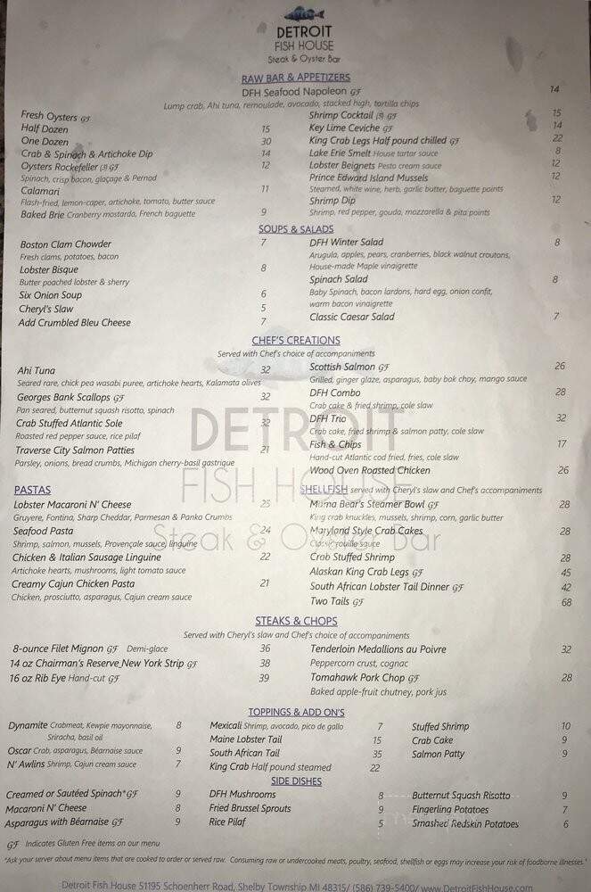 Detroit Fish House - Shelby charter Township, MI menu_pic