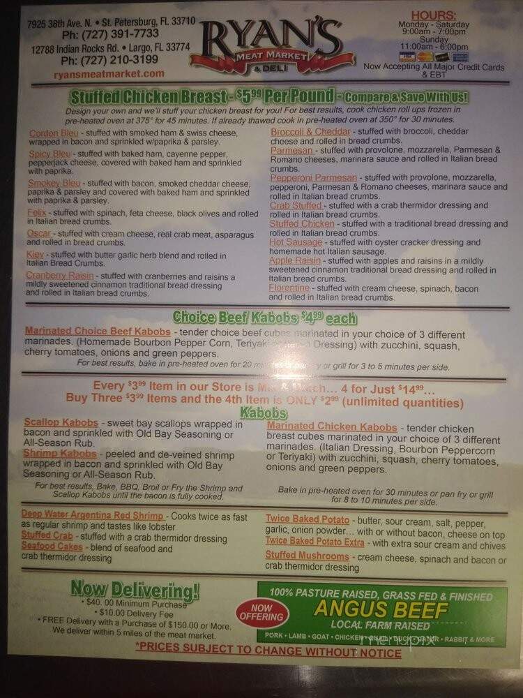 Ryan's Meat Market - Largo, FL menu_pic