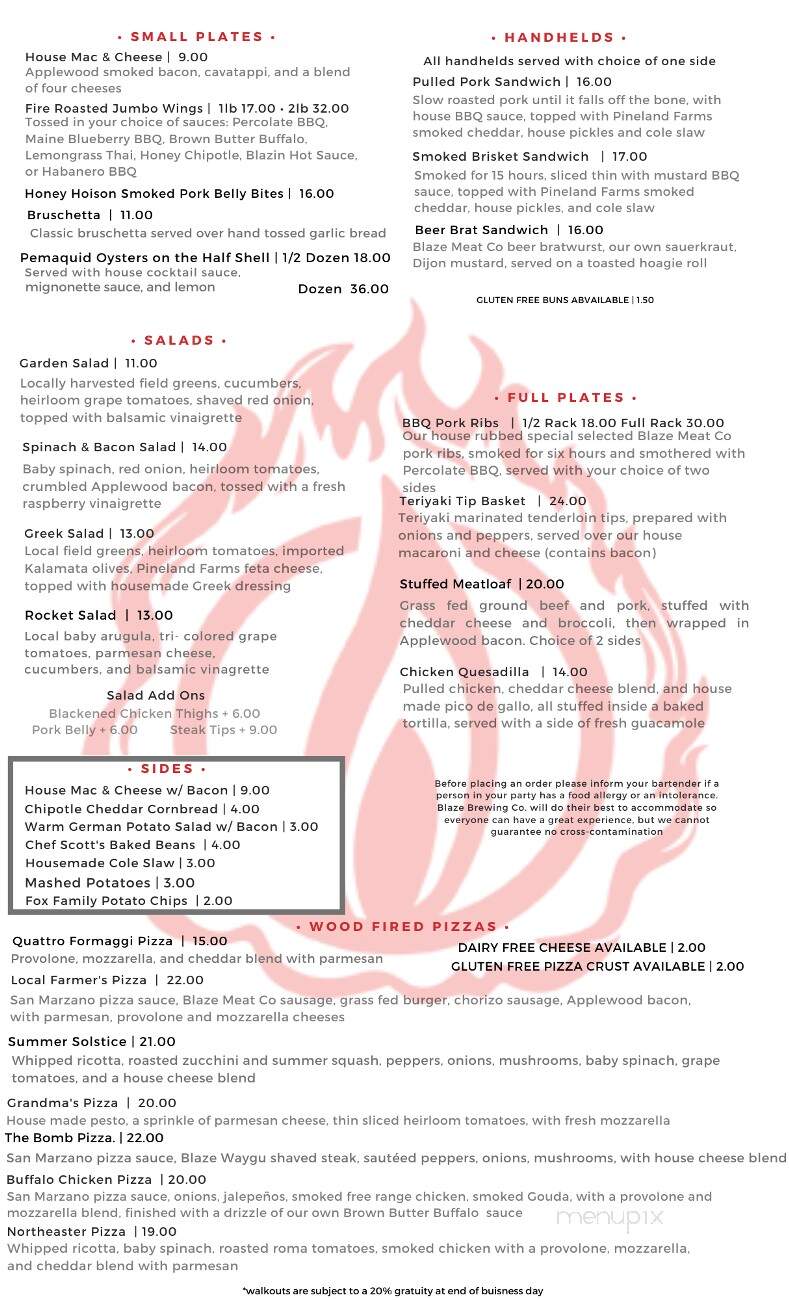Blaze Brewing - Biddeford, ME menu_pic