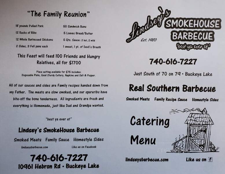 Lindsey's Smokehouse Barbecue - Buckeye Lake, OH menu_pic