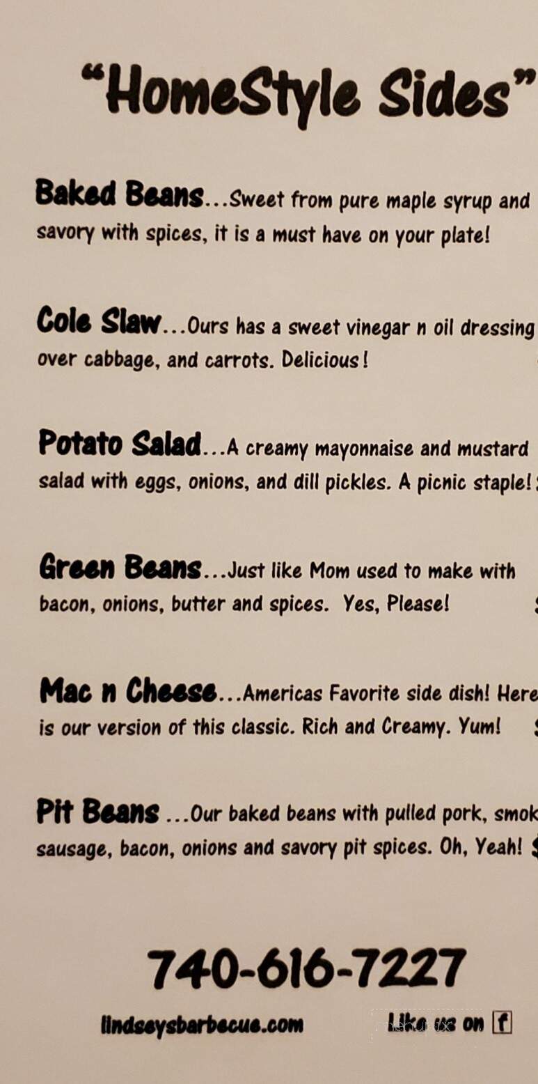 Lindsey's Smokehouse Barbecue - Buckeye Lake, OH menu_pic