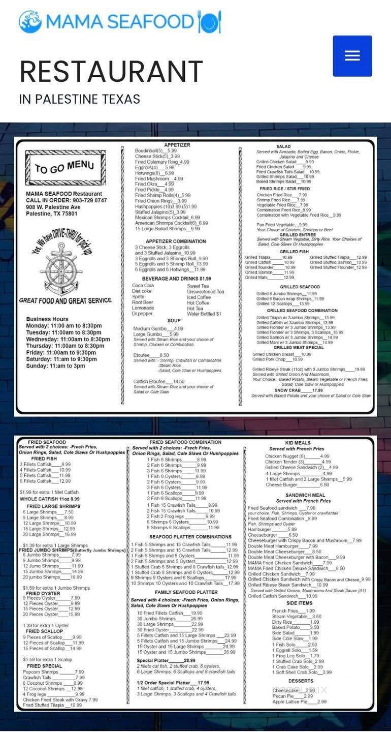 Mama Seafood Restaurant - Palestine, TX menu_pic