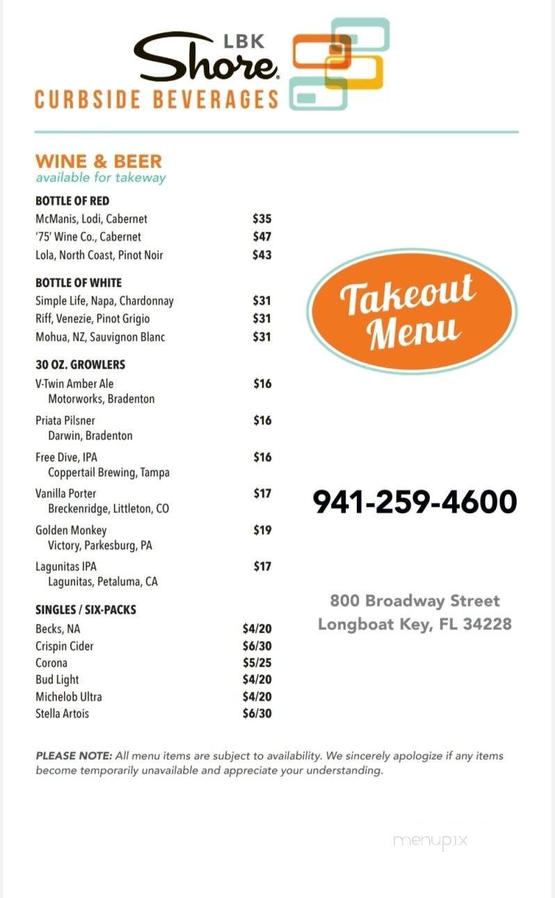 Shore Longboat Key - Longboat Key, FL menu_pic