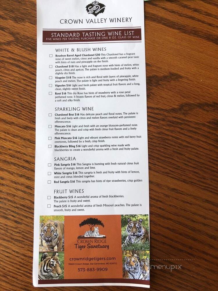 Crown Valley Winery - Ste. Genevieve, MO menu_pic