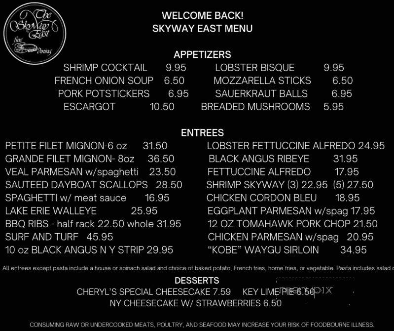 Skyway East - Mansfield, OH menu_pic