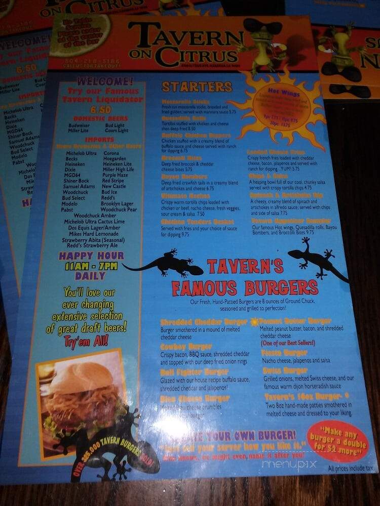 Tavern on Citrus - Harahan, LA menu_pic