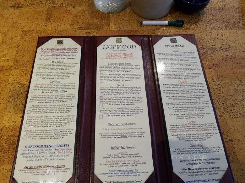 Hopwood Cellars Winery - Zionsville, IN menu_pic