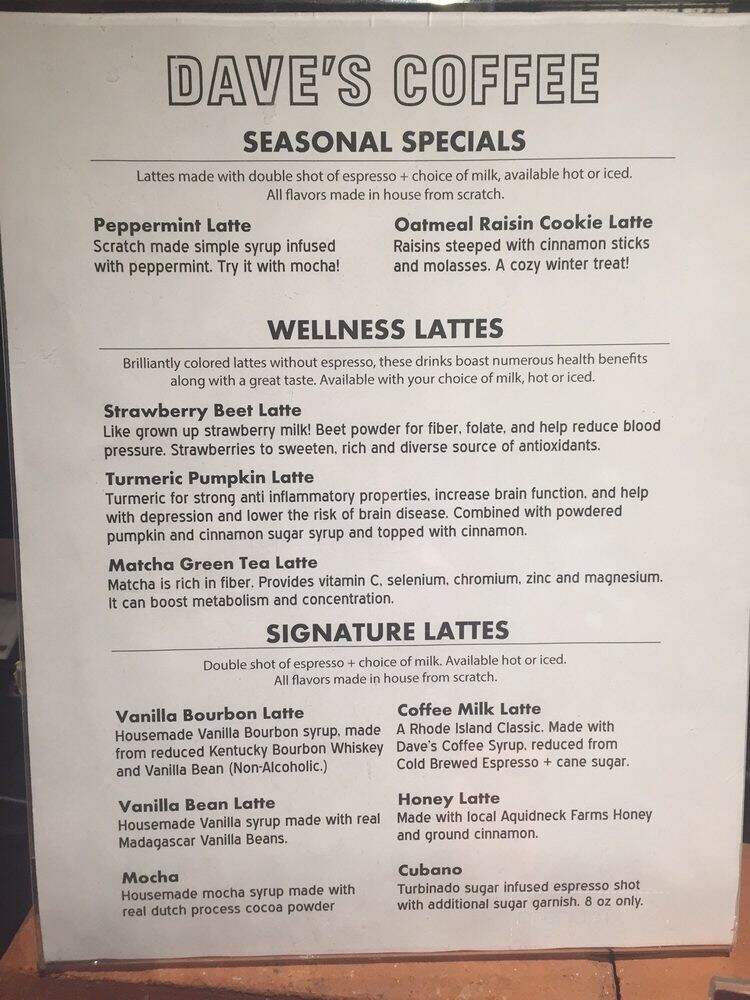 Dave's Coffee - Charlestown, RI menu_pic