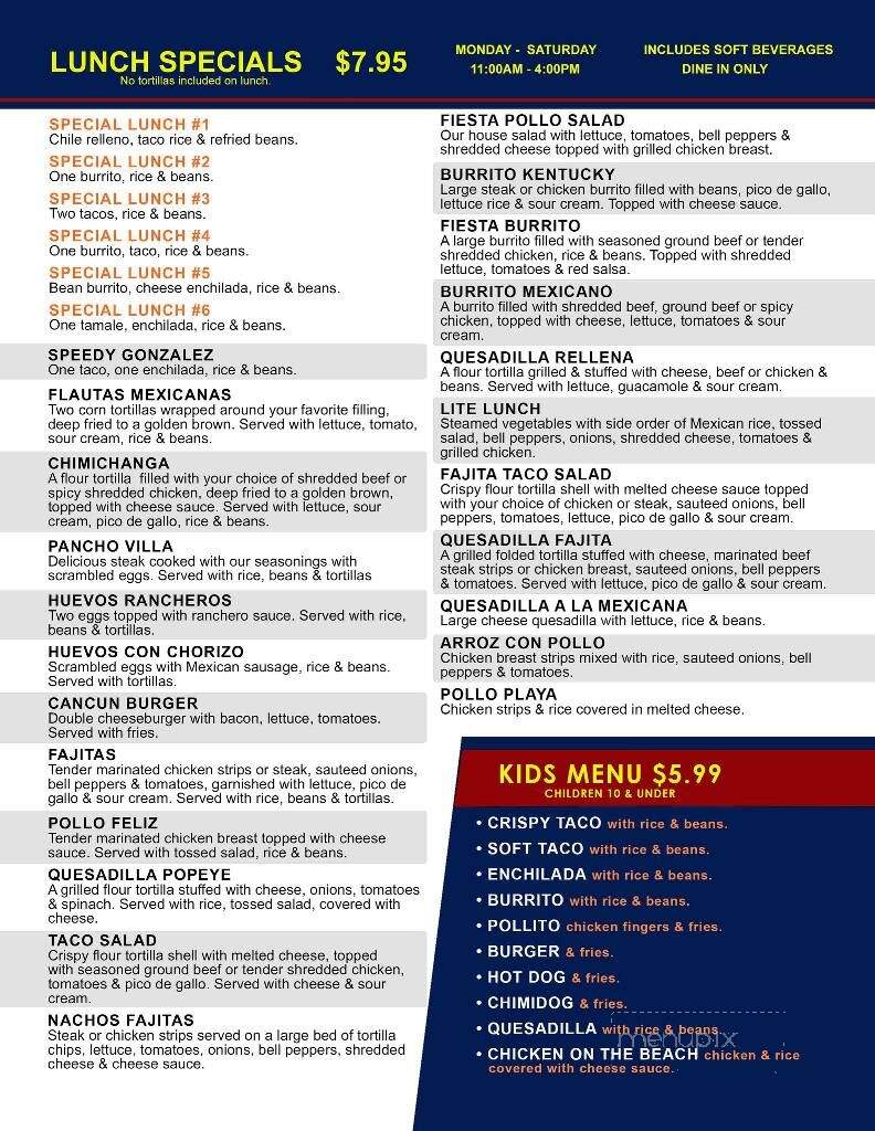 Cancun Mexican Restaurant - Henderson, KY menu_pic