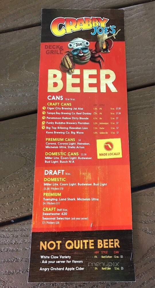 Crabby Joe's Deck & Grill - Daytona Beach, FL menu_pic