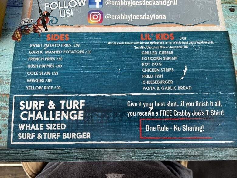 Crabby Joe's Deck & Grill - Daytona Beach, FL menu_pic