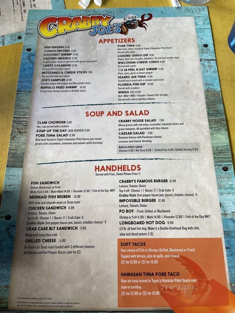 Crabby Joe's Deck & Grill - Daytona Beach, FL menu_pic