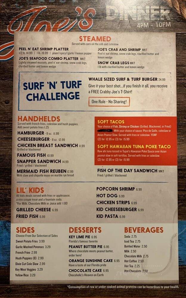 Crabby Joe's Deck & Grill - Daytona Beach, FL menu_pic