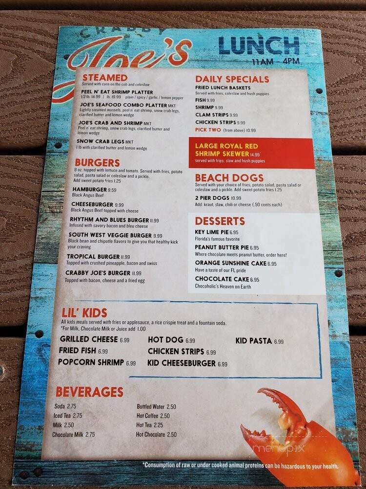 Crabby Joe's Deck & Grill - Daytona Beach, FL menu_pic