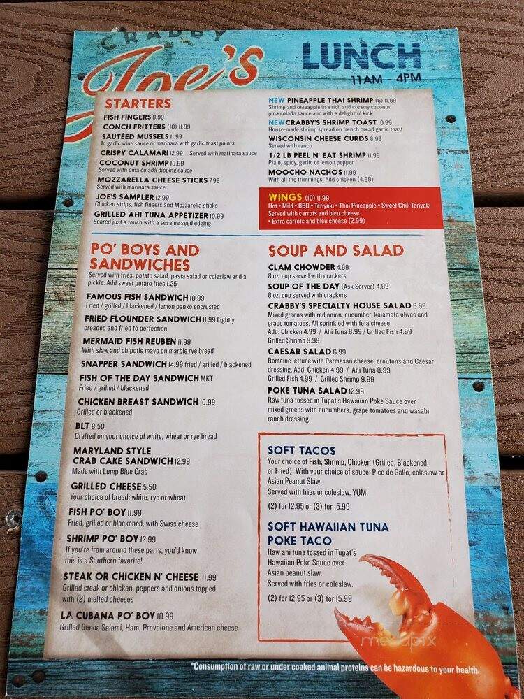Crabby Joe's Deck & Grill - Daytona Beach, FL menu_pic