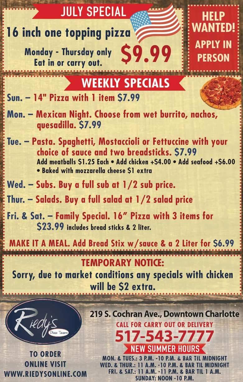 Riedy's Pizza - Charlotte, MI menu_pic