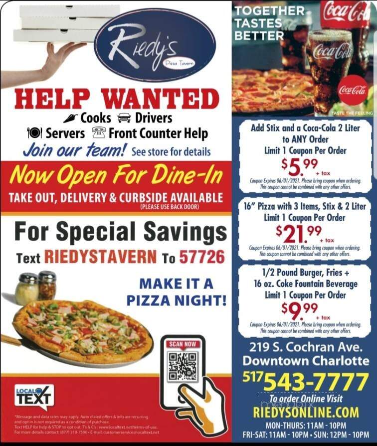 Riedy's Pizza - Charlotte, MI menu_pic