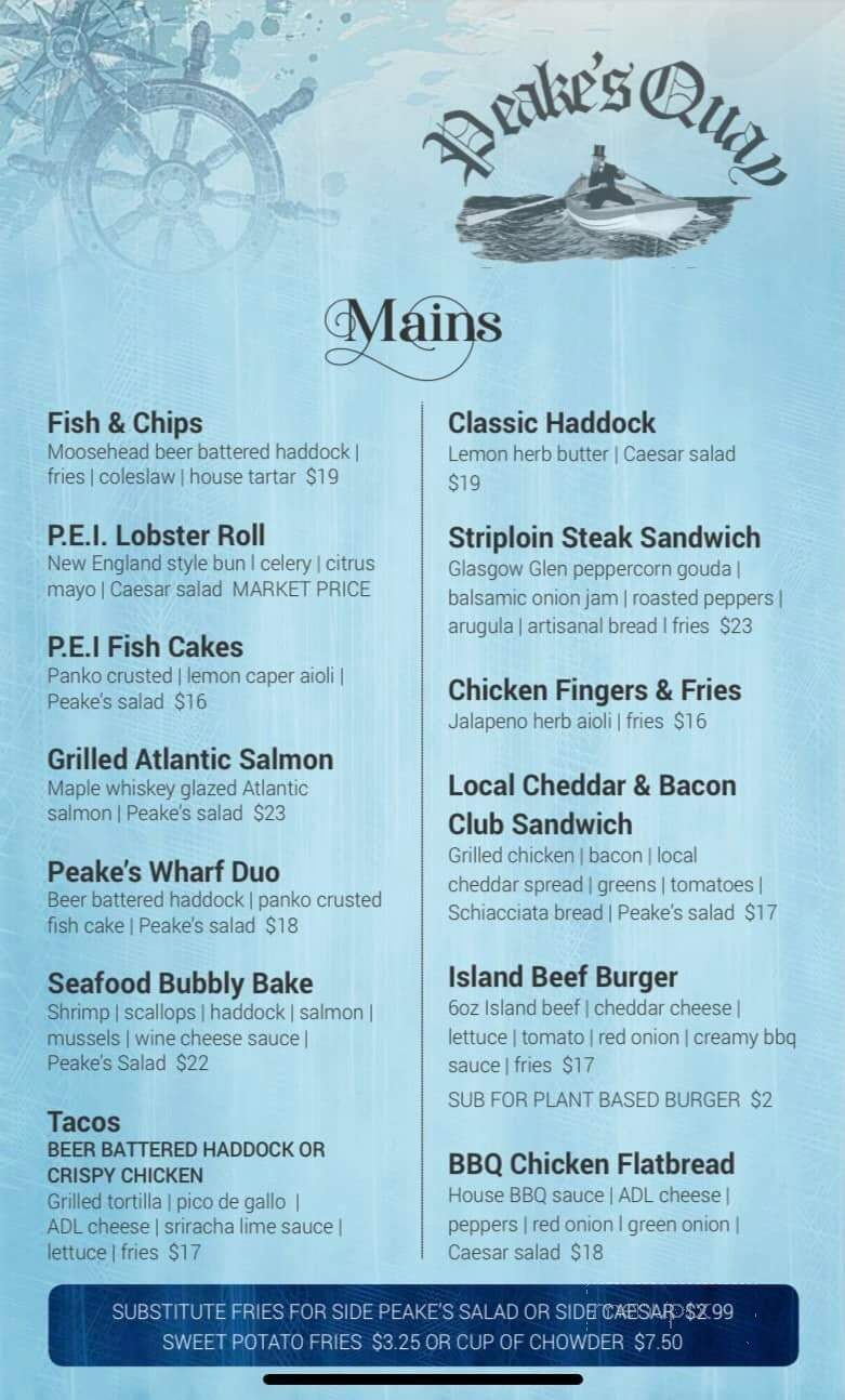 Peakes Quay Restaurant & Bar - Charlottetown, PE menu_pic