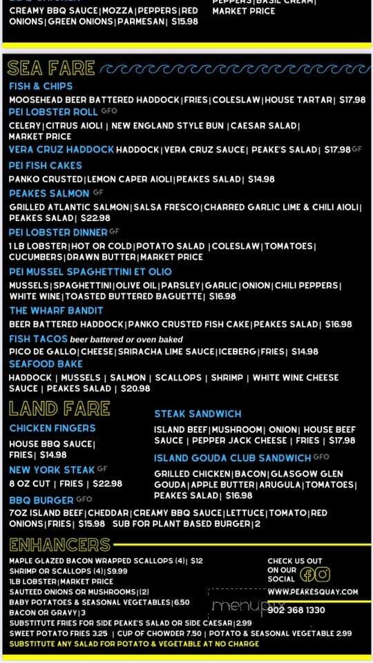 Peakes Quay Restaurant & Bar - Charlottetown, PE menu_pic