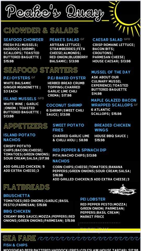 Peakes Quay Restaurant & Bar - Charlottetown, PE menu_pic