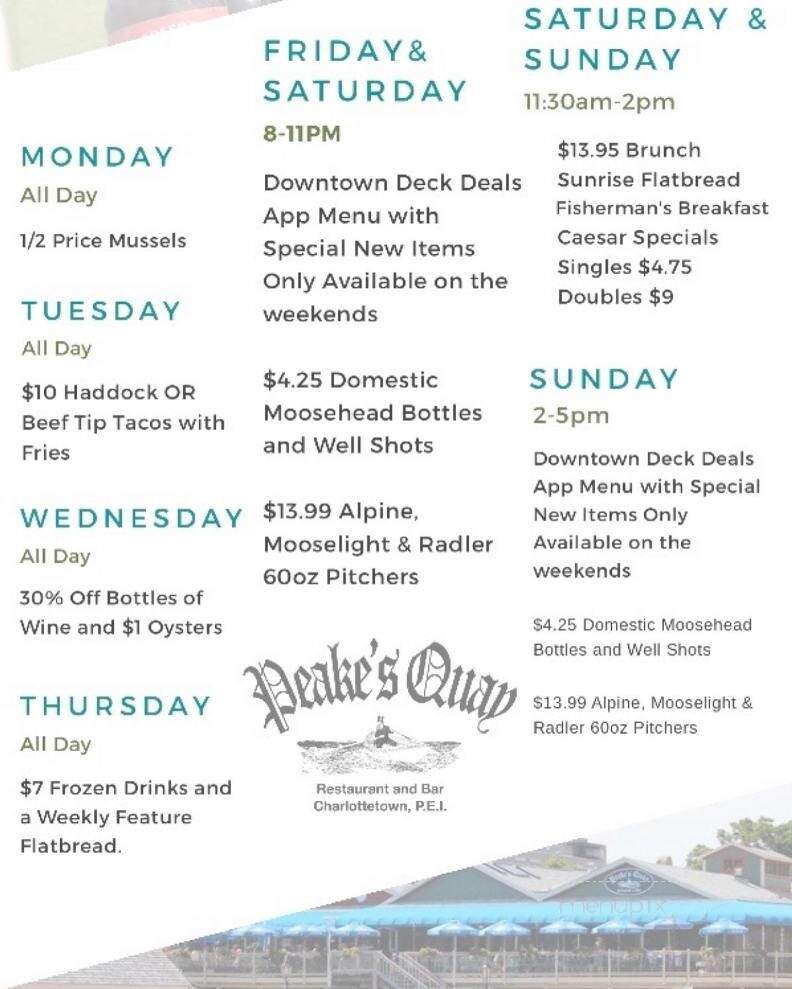 Peakes Quay Restaurant & Bar - Charlottetown, PE menu_pic