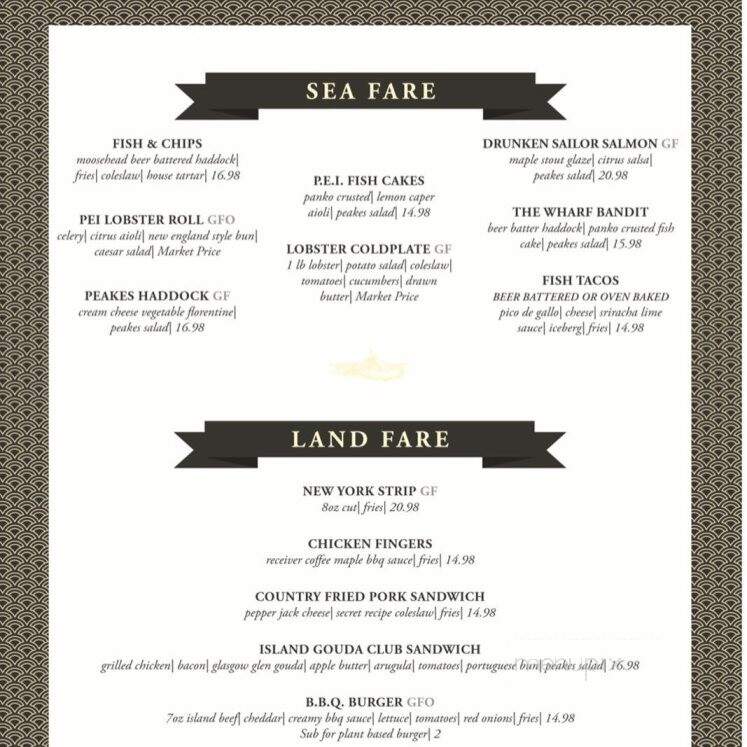 Peakes Quay Restaurant & Bar - Charlottetown, PE menu_pic