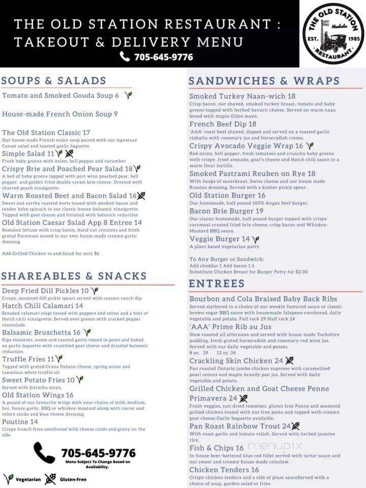 The Old Station Restaurant - Bracebridge, ON menu_pic