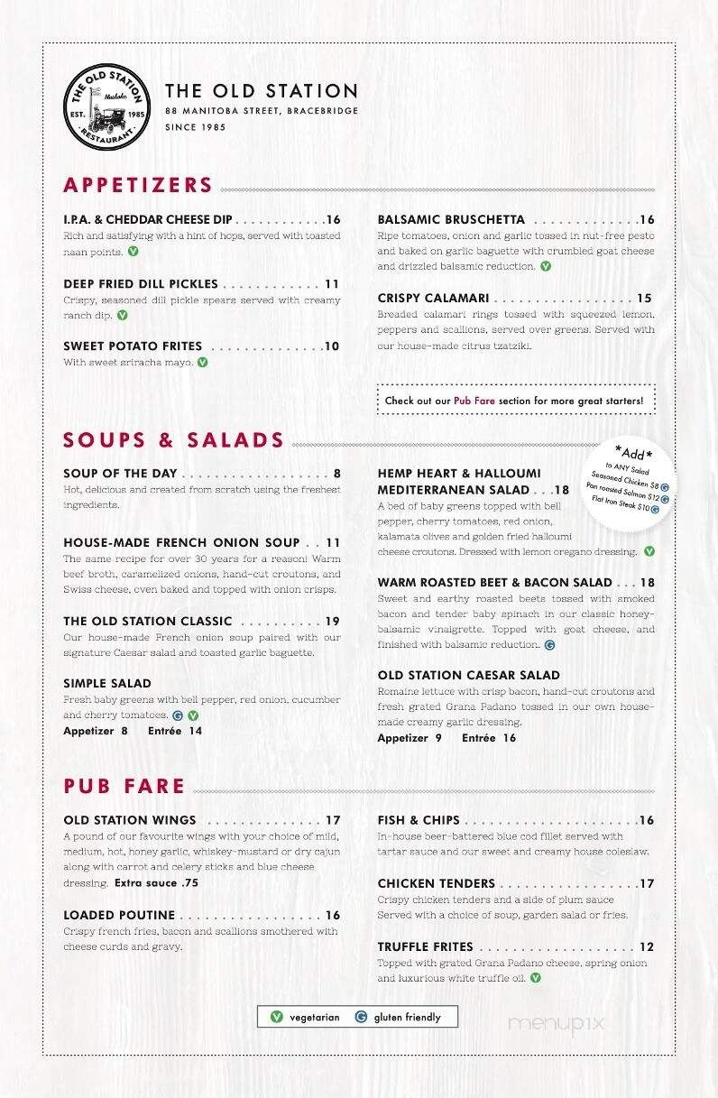 The Old Station Restaurant - Bracebridge, ON menu_pic