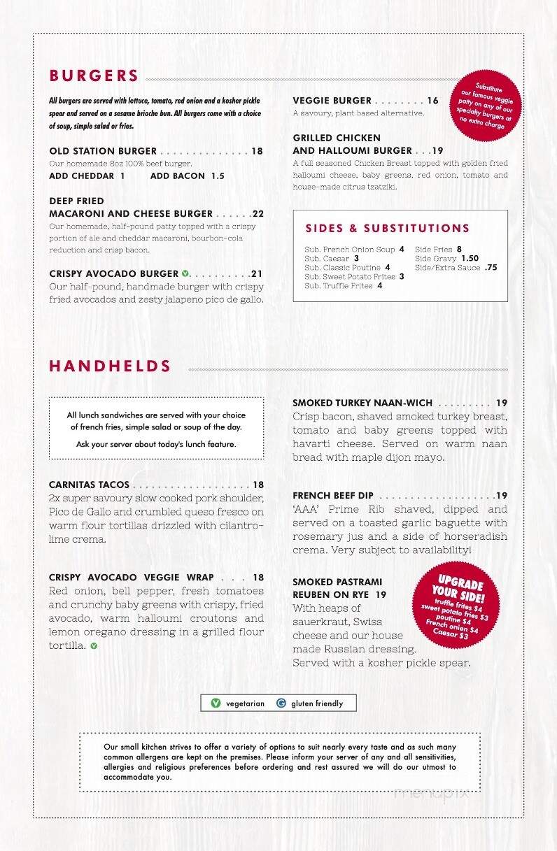 The Old Station Restaurant - Bracebridge, ON menu_pic