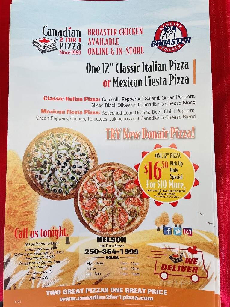 Canadian 2 for 1 Pizza - Nelson, BC menu_pic
