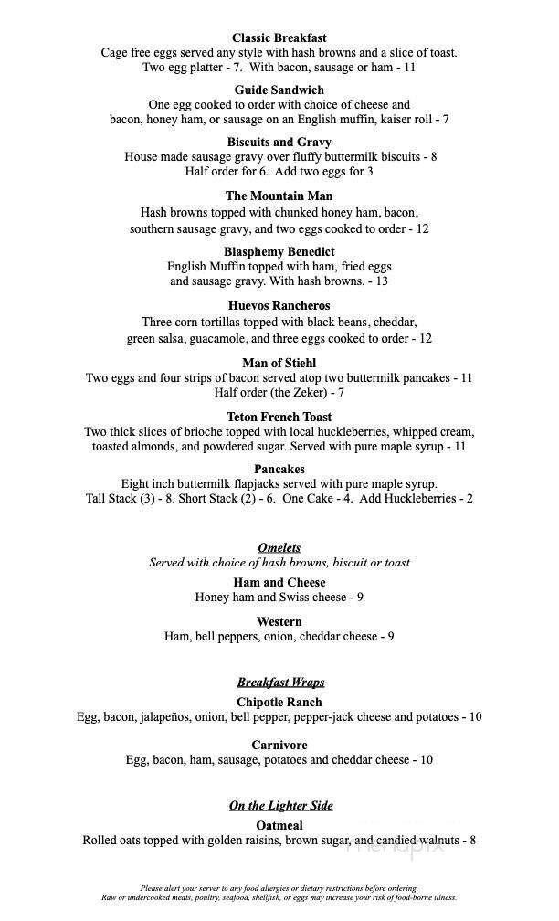 Trout Hunter Restaurant - Island Park, ID menu_pic