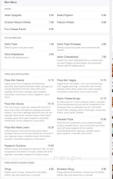 Pizza Man Restaurant - Pikesville, MD menu_pic