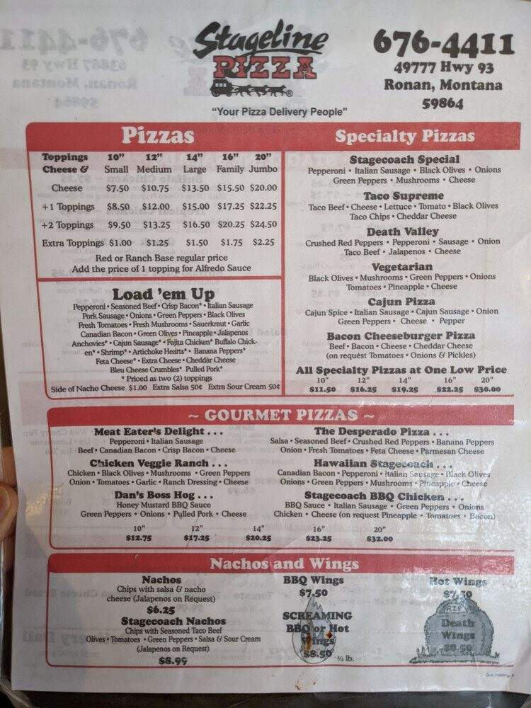 Stageline Pizza - Ronan, MT menu_pic