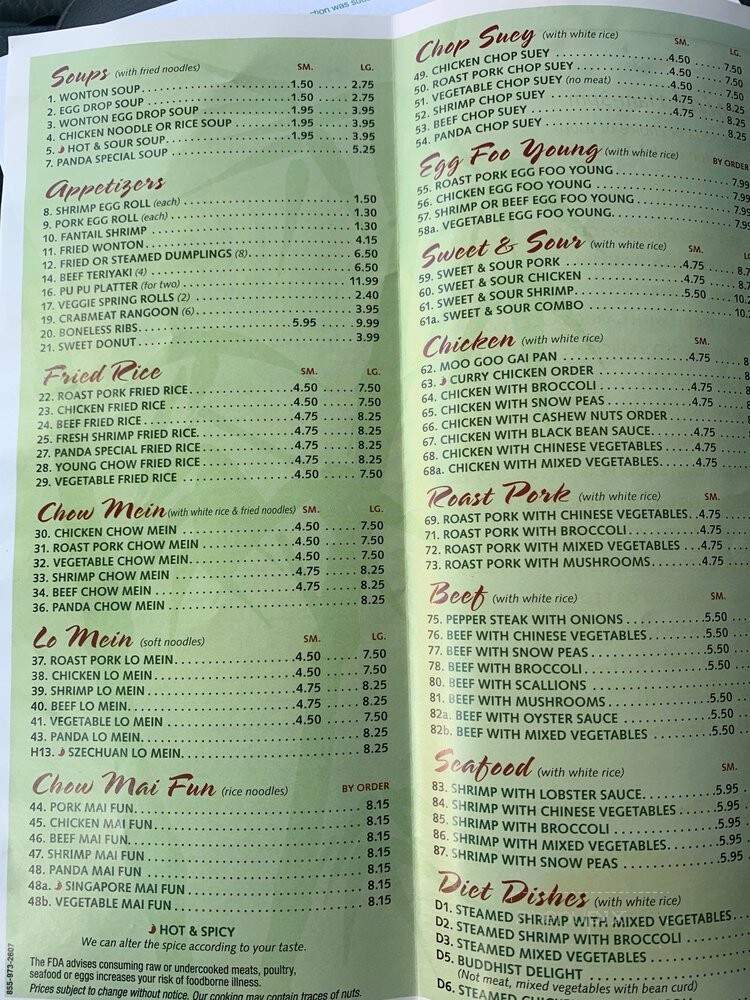 Panda Restaurant - New Kensington, PA menu_pic