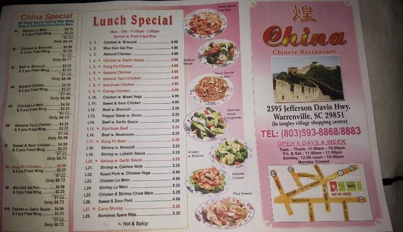 China - Warrenville, SC menu_pic