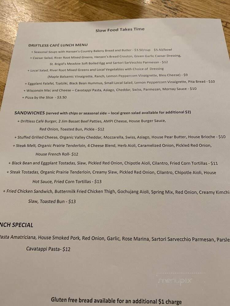 Driftless Cafe - Viroqua, WI menu_pic