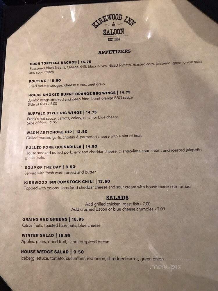 Kirkwood Inn & Saloon - Kirkwood, CA menu_pic