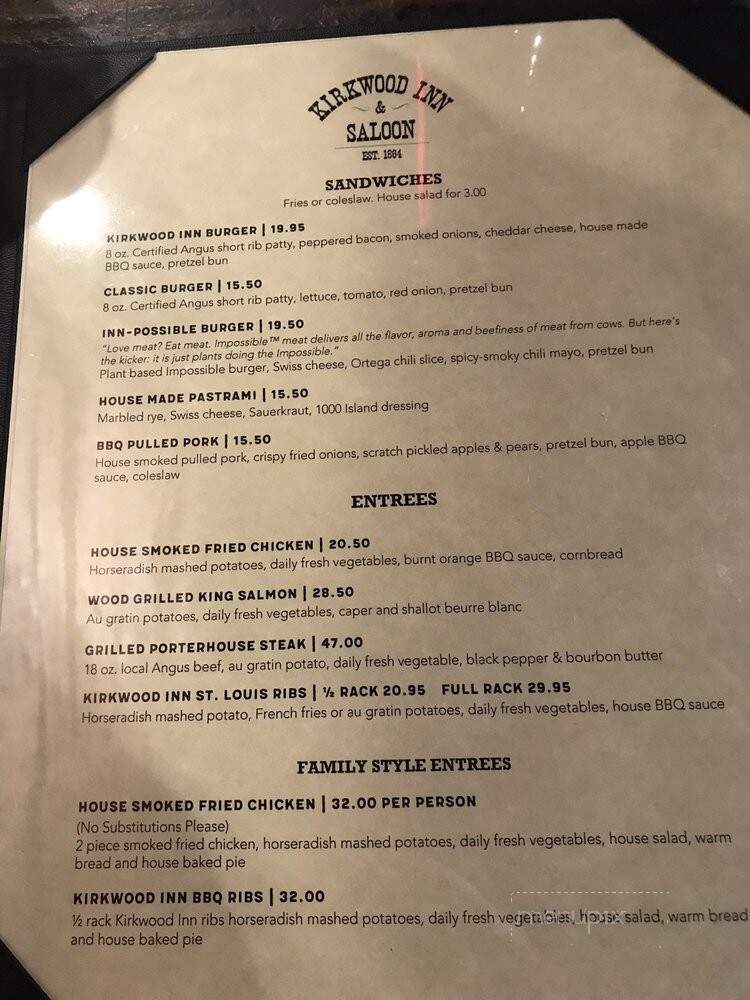 Kirkwood Inn & Saloon - Kirkwood, CA menu_pic