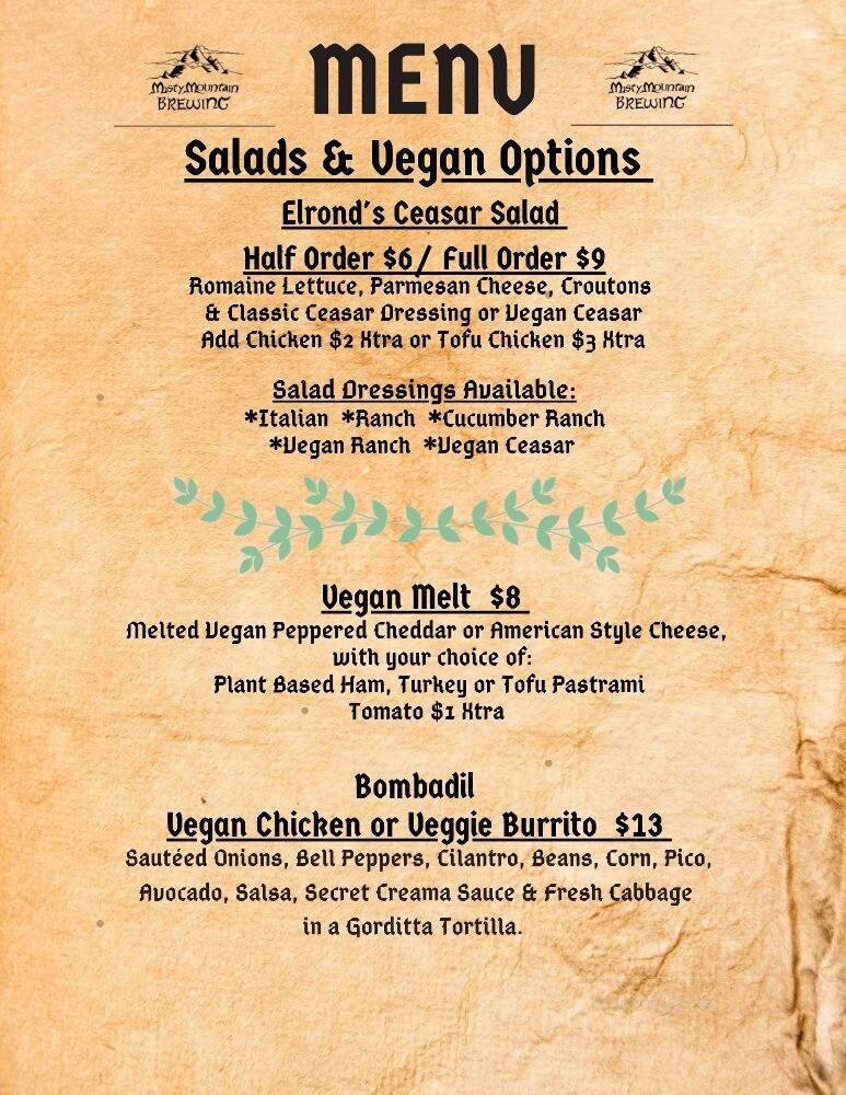 Misty Mountain Brewing Tap Haus - Brookings, OR menu_pic