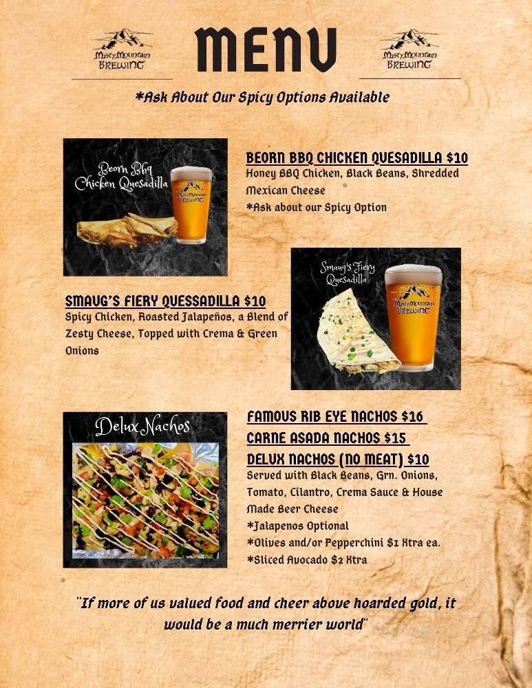 Misty Mountain Brewing Tap Haus - Brookings, OR menu_pic