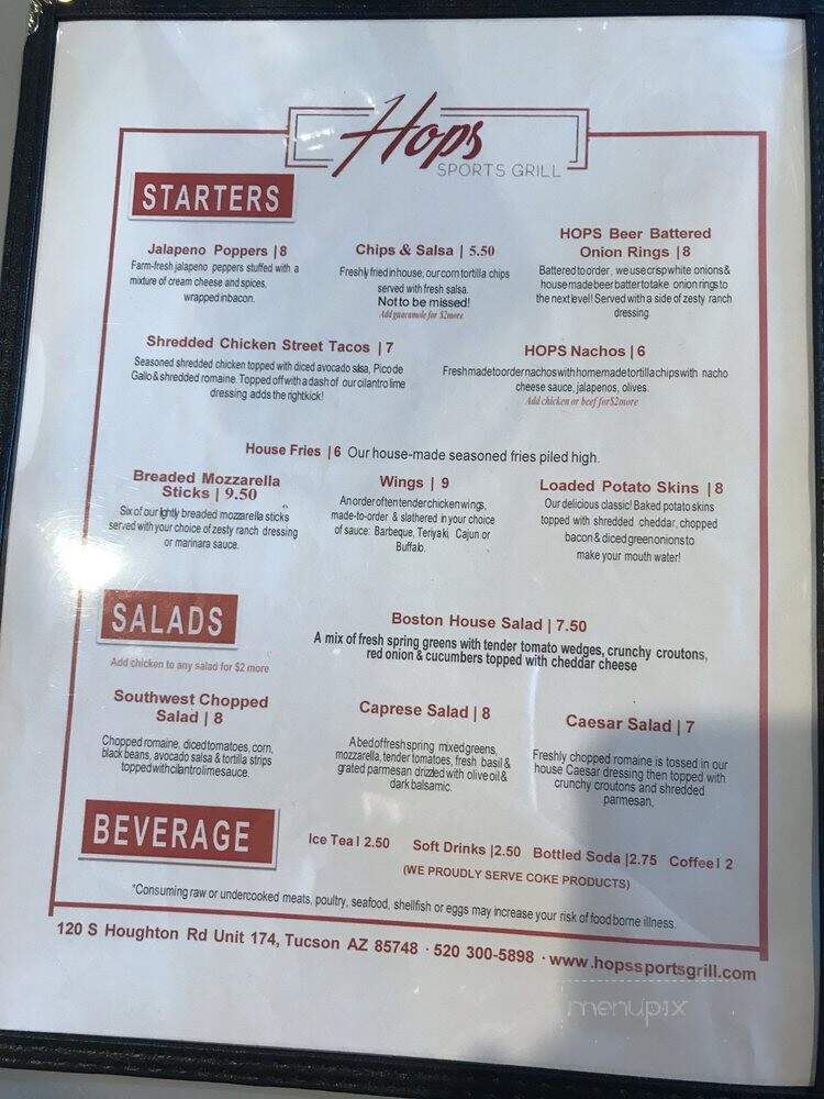 Hops Sports Grill - Tucson, AZ menu_pic